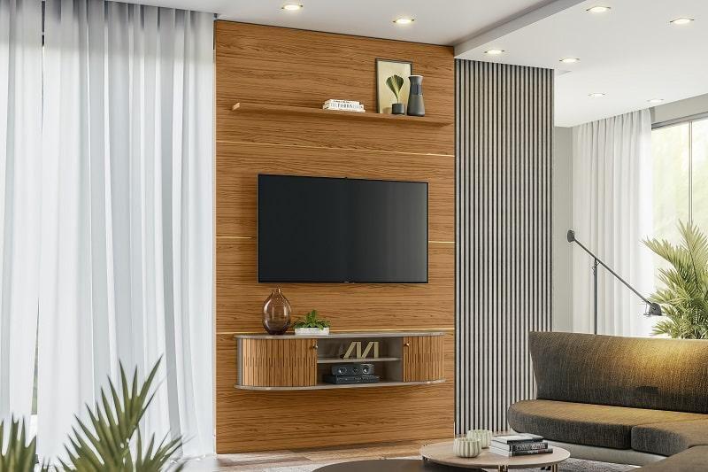 Imagem de Rack+Painel Suspenso Monte Carlo Para TV até 65 Polegadas - Fendi Naturale - Madetec