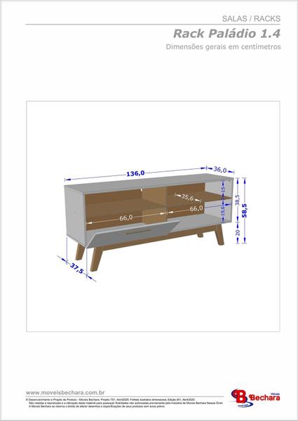 Imagem de Rack Paládio Para TVs 55"  3 Nichos 1 Porta Off White Cinamomo Bechara