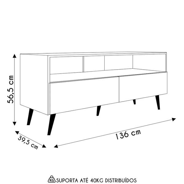 Imagem de Rack para Sala Bancada de TV 55 Pol 136cm Pés Retrô Senna M24 Branco - Mpozenato