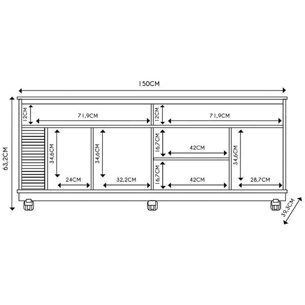 Imagem de Rack para Sala Bancada de TV 65 Pol 150cm Madrid C05 Freijó/Off White Matte - Mpozenato