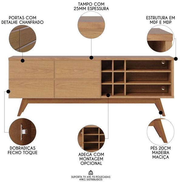 Imagem de Rack para Sala Bancada de TV 70 Pol 180cm Noruega C05 Freijó - Mpozenato