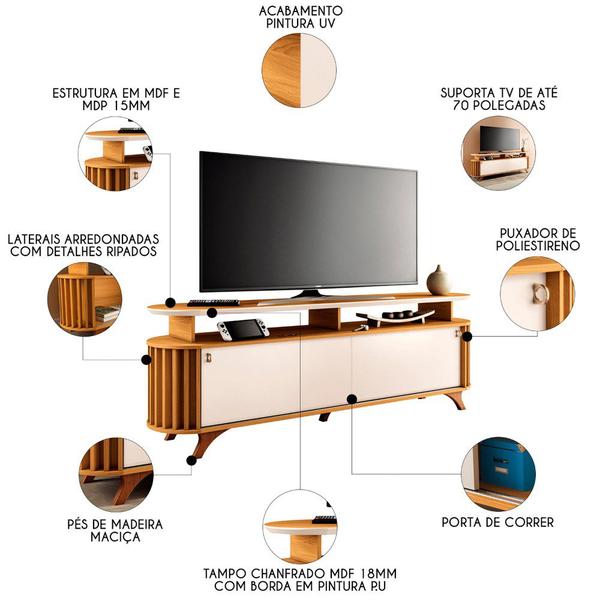 Imagem de Rack para Sala Bancada de TV 70 Pol 182cm Alba Cinamomo/Off - HB Móveis