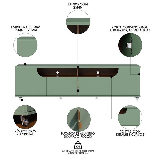 Imagem de Rack para Sala Bancada de TV 75 Pol 200cm Sidney C05 Hortelã/Amêndoa - Mpozenato