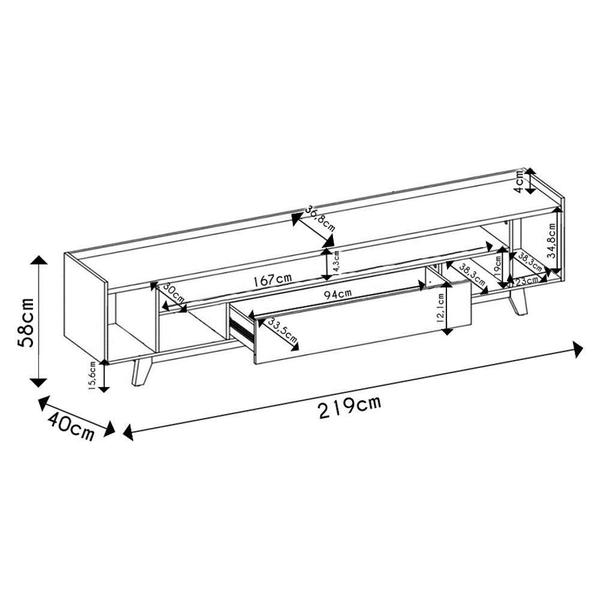 Imagem de Rack Para Sala Bancada De Tv 75 Pol 219cm Pés Madeira Giulia D04 Off White-freijó