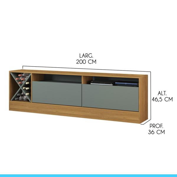 Imagem de Rack para Sala com 2 Portas 200 x 46 Cm TV 65 Pol MDP Carvalho 0671