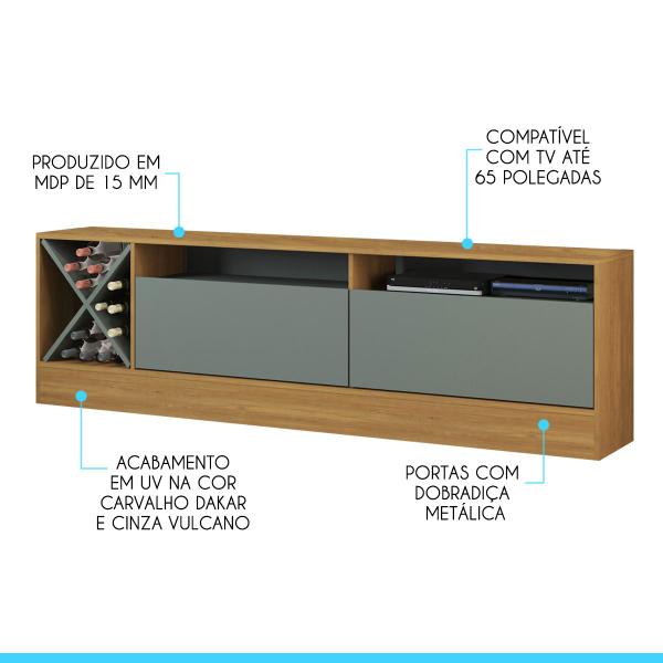 Imagem de Rack para Sala com 2 Portas 200 x 46 Cm TV 65 Pol MDP Carvalho 0671