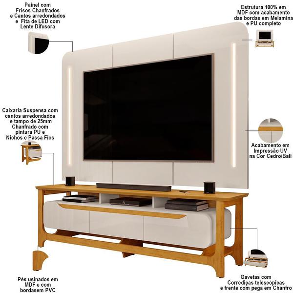 Imagem de Rack Para Sala com Painel Para TV 75 Pol LED Glória D05 Bali Cedro - Lyam Decor