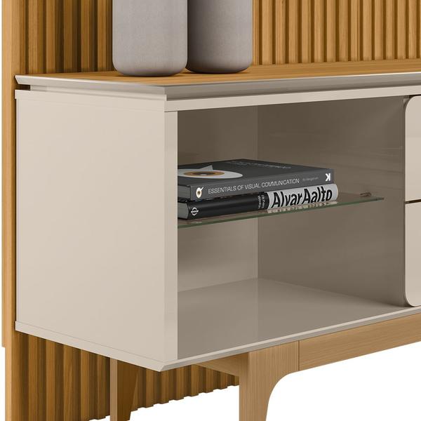 Rack para Sala Com Painel Para TV 75 Pol Ripado Gales L05 Tauari Off White - Lyam Decor Imagem de Rack para Sala Com Painel Para TV 75 Pol Ripado Gales L05 Tauari Off White - Lyam Decor