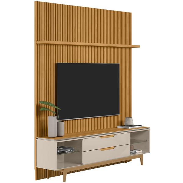 Rack para Sala Com Painel Para TV 75 Pol Ripado Gales L05 Tauari Off White - Lyam Decor Imagem de Rack para Sala Com Painel Para TV 75 Pol Ripado Gales L05 Tauari Off White - Lyam Decor
