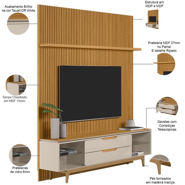 Rack para Sala Com Painel Para TV 75 Pol Ripado Gales L05 Tauari Off White - Lyam Decor Imagem de Rack para Sala Com Painel Para TV 75 Pol Ripado Gales L05 Tauari Off White - Lyam Decor