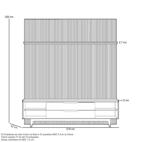 Rack para Sala Com Painel Para TV 75 Pol Ripado Gales L05 Tauari Off White - Lyam Decor Imagem de Rack para Sala Com Painel Para TV 75 Pol Ripado Gales L05 Tauari Off White - Lyam Decor