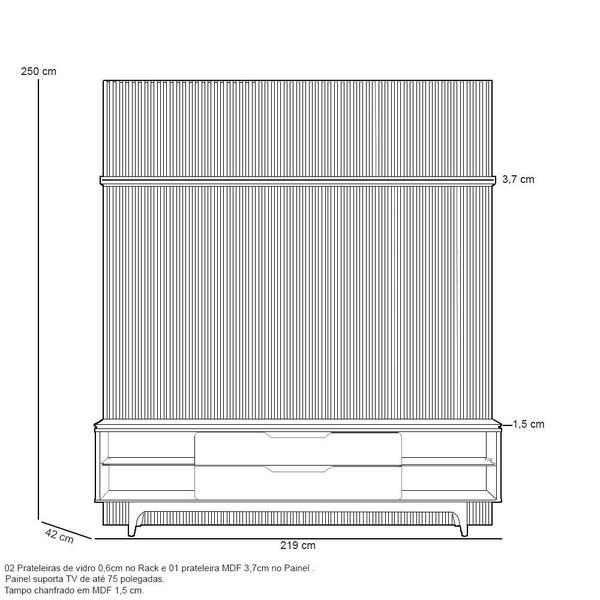 Imagem de Rack para Sala Com Painel Para TV 75 Pol Ripado Gales L05 Tauari Off White - Lyam Decor