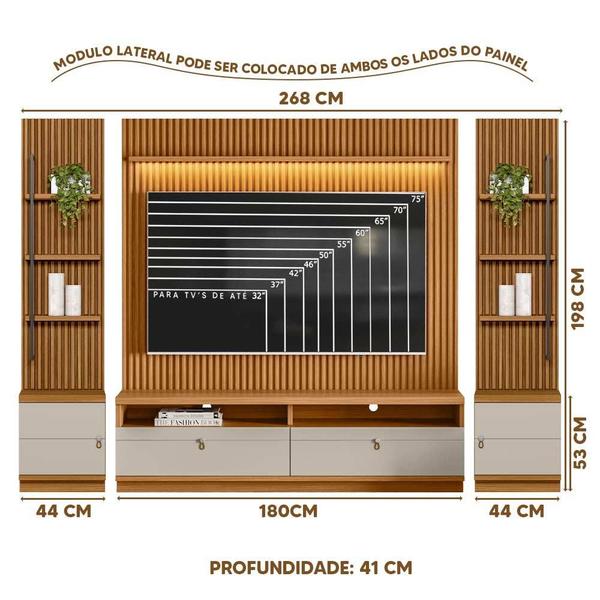 Imagem de Rack Para Sala Com Painel Ripado Modulado 75 Polegadas Nature Off White Shop Jm