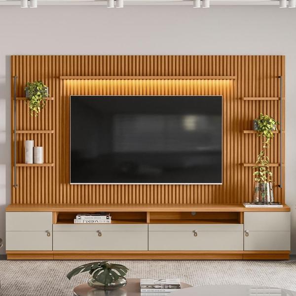 Imagem de Rack Para Sala com Painel Ripado Para TV 75 Pol 268cm Orizon L05 Nature Off White - Lyam Decor