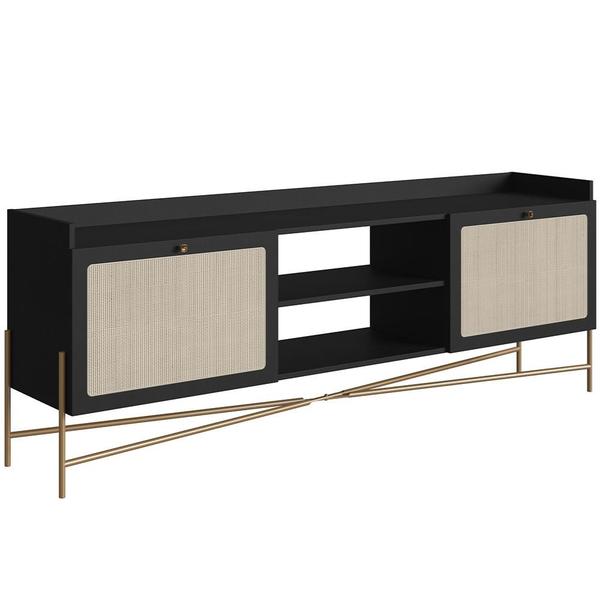 Imagem de Rack Para Sala de Estar TV 65 Pol 183cm Industrial Indy A03 Nero Dourado - Lyam Decor