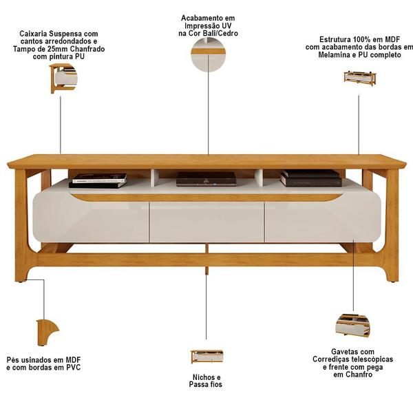 Imagem de Rack Para Sala de Estar TV 75 Pol Glória D05 Bali Cedro - Lyam Decor
