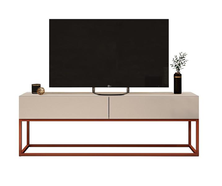 Imagem de rack para sala estilo indutrial com 2 gavetas Off White/cobre