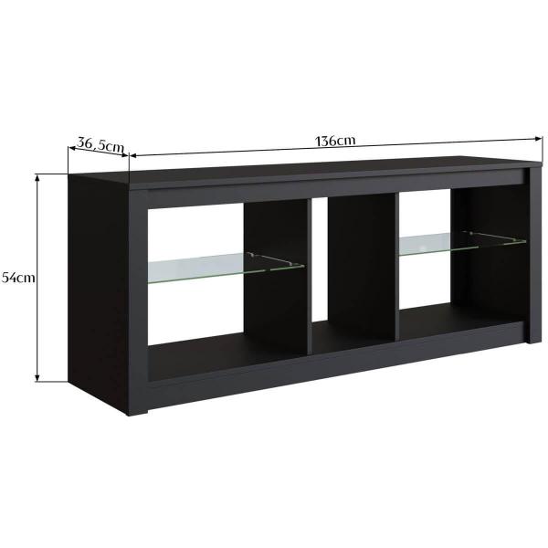 Imagem de Rack Para Sala Preto Tv Até 55" Led Rgb Prateleiras em Vidro Estante Para Tv Estilo Gamer Prodecor