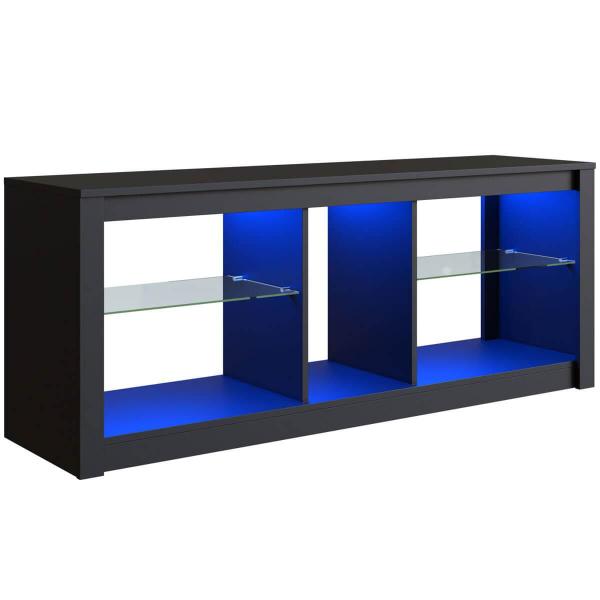 Imagem de Rack Para Sala Preto Tv Até 55" Led Rgb Prateleiras em Vidro Estante Para Tv Estilo Gamer Prodecor