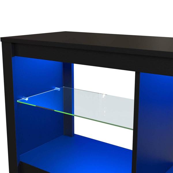 Imagem de Rack Para Sala Preto Tv Até 55" Led Rgb Prateleiras em Vidro Estante Para Tv Estilo Gamer Prodecor