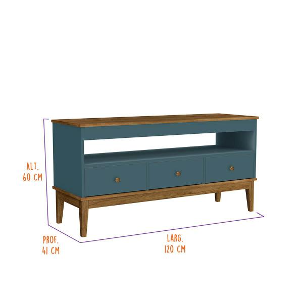 Imagem de Rack para Sala TV até 43'' Pol. 3 Gavetas Colonial 120 Cm Freijó Petróleo Movelbento