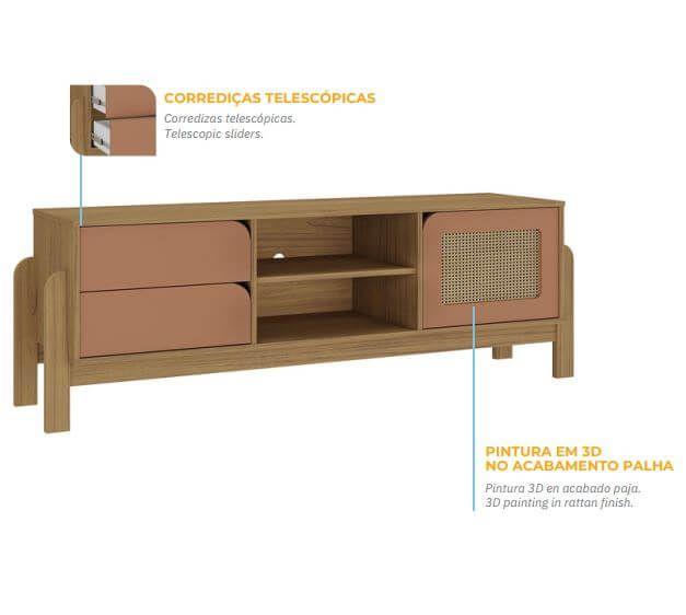 Imagem de Rack Para TV 2 Portas E 1 Porta Artely Nature Carvalho Com Terracota Artely