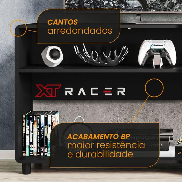 Imagem de Rack Para Tv 50" Max Air Xt Racer 1 Prateleira 2 Nichos Preto/ Adesivo Branco - Politorno