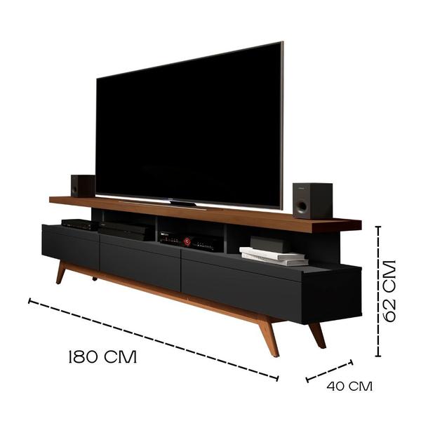 Imagem de Rack para TV 65" para Sala Preto Freijo Vivare Wood 1,80 Germai Moveis