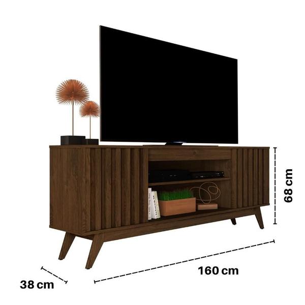 Imagem de Rack para TV 65" Sala 2 Portas Ripado Cedro Malibu Wood Giga Móveis