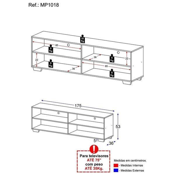 Imagem de Rack para TV 75" com Pés Jazz Multimóveis MP1018 Preto/Branco