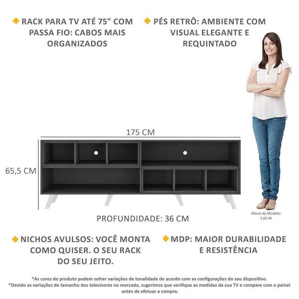 Imagem de Rack para TV 75" Retrô com Nichos Jazz Multimóveis MP1022 Preto/Branco