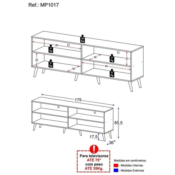 Imagem de Rack para TV 75" Retrô Jazz Multimóveis MP1017 Rustic/Branco