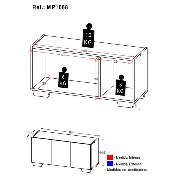 Imagem de Rack para TV até 32 Polegadas com 3 Portas Multimóveis MP1068