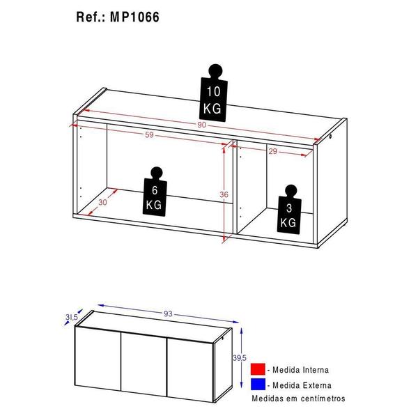 Imagem de Rack para TV até 32 Polegadas com 3 Portas Suspenso Multimóveis MP1066