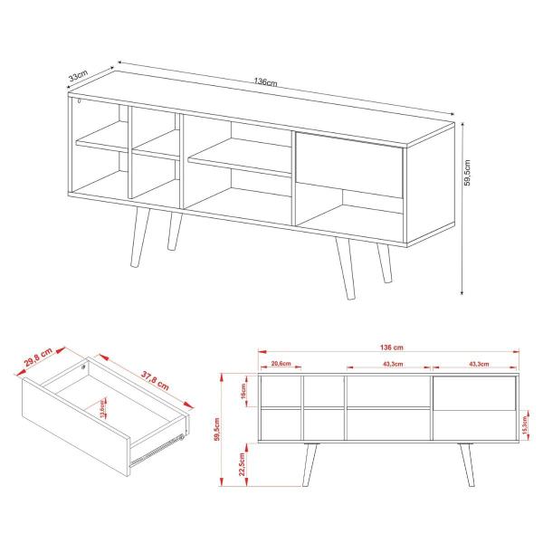 Imagem de Rack para TV até 42" Pés Palito 136x59,5cm 1 Gaveta Natural Palha