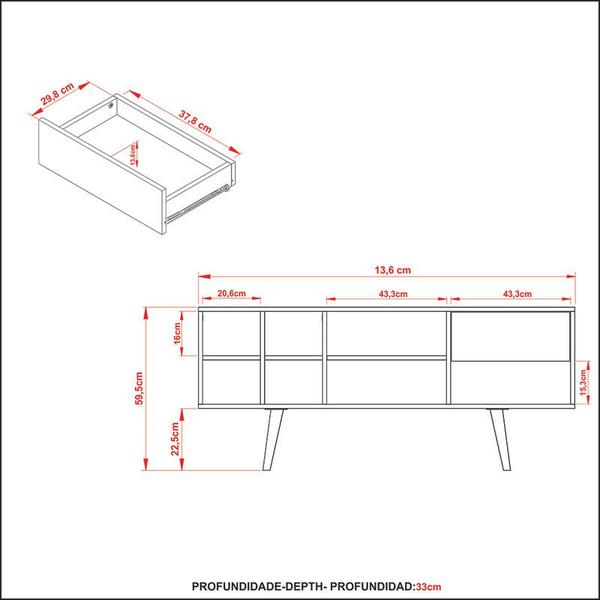 Imagem de Rack Para TV Até 42 Polegadas 136x59,5x33 cm Natural/Palha