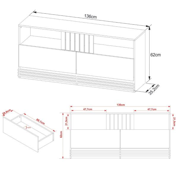 Imagem de Rack para TV até 42' ripado 136x62cm Natural Palha