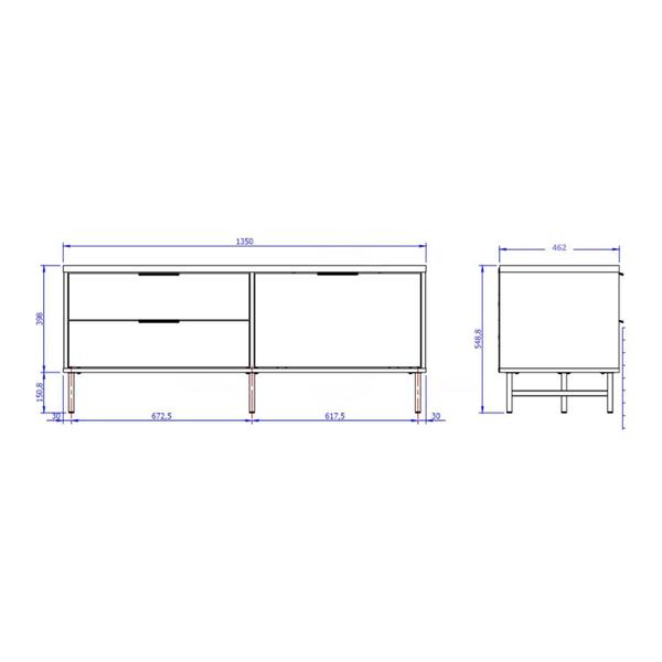 Rack para Tv até 50 Polegadas com 2 Gavetas e Pés Metalizados em Aço Carbono Yves 1.35 - Província Imagem de Rack para Tv até 50 Polegadas com 2 Gavetas e Pés Metalizados em Aço Carbono Yves 1.35