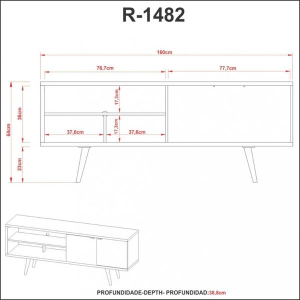 Imagem de Rack Para TV até 55 Polegadas 2 Portas com Pés Palito R1482 Tecno Mobili