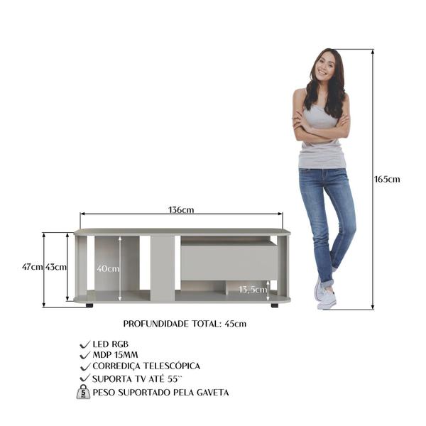 Imagem de Rack para Tv até 55 Polegadas com 1 Gaveta e Iluminação em Led Rgb Ra0136 Arenas