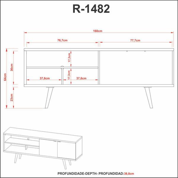 Imagem de Rack para TV até 55 polegadas com 2 Portas 160cm R1482 Tecnomóbili