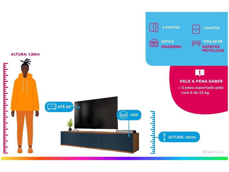 Imagem de Rack para TV até 60" 1 Gaveta 2 Portas Casa D Eros