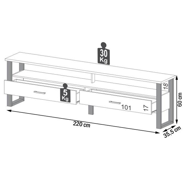 Imagem de Rack para TV Até 60 Polegadas 2 Gavetas 100% Mdf Freijó/Preto Fosco F43 - Pradel