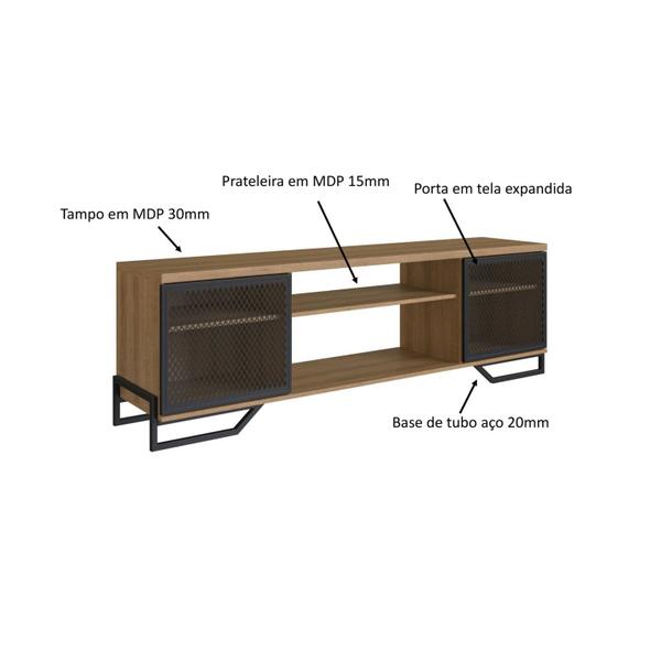 Imagem de Rack Para TV ate 60 Polegadas Estilo Industrial 180cm em MDP e Portas Teladas P1027 Preto Mel