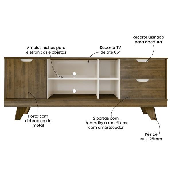 Imagem de Rack para TV até 65 polegadas 2 Gavetas 1 Porta 4 Nichos Michigan