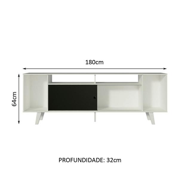 Imagem de Rack para TV até 65 Polegadas Madesa Cancun com Pés - Branco/Branco/Preto