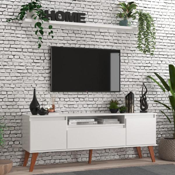 Imagem de Rack para TV com Prateleira 150cm Retro Mdf Branco Dallas