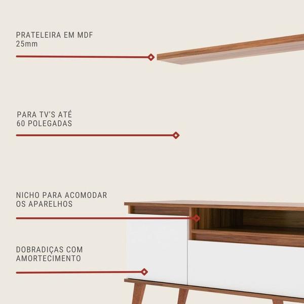 Imagem de Rack para TV com Prateleira 150cm Retro Mdf Nogal com Branco Dallas - On Móveis