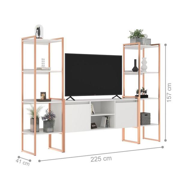 Imagem de Rack para TV Estilo Industrial com Estante Branco Cobre