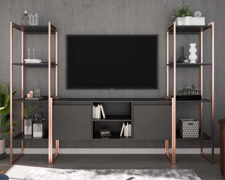 Imagem de Rack para TV Estilo Industrial com Estante Preto Cobre